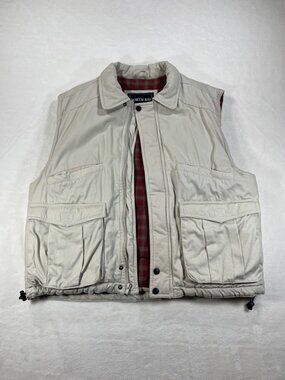 Vintage North Bay Utility Vest Flannel Lined Cargo Pockets Cream L